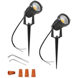 Youngine 12V LED Luz del césped Paredes al aire libre impermeables Árboles Banderas Proyector 5W COB Jardín Patio Ruta Iluminación para el jardín con soporte de punta, paquete de 2 (Blanco cálido)