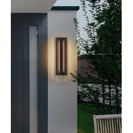 OUPAVOCS Motion Sensor Outdoor Wall Lights LED, 16 inch Long Mate Black Exterior Light Fixture Wall Mount, 8W 3000K Modern Wall Sconce Lighting for Porch, House, Patio