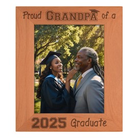 ThisWear Sentimental Gifts For Grandpa Proud Grandpa of a 2025 Graduate Wood Engraved Portrait 8x10 Photo Frame