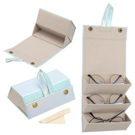 PATIKIL Travel Sunglasses Organizer, 3 Slot Foldable Sunglasses Holder Leather Sunglass Storage Organizer Case Portable for Multiple Glasses Organization, Gradient Blue
