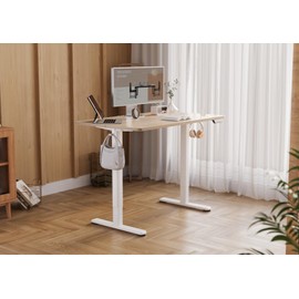 YDN Electric Standing Desk Adjustable Height, 40 x 24 Inches Stand up Desk with Cable Management, Home Office Desks with Splice Board & White Frame, Nature Top
