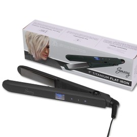 Sassy 1” Titanium Flat Iron, Adjustable Heat Hair Straightener with Ion Generator, Liquid Crystal Display with 10 Temperature Settings (Black)