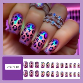 EYZOTSF Press on Nails Short Square Shaped Acrylic Extra Short Length Square False Nails with Designs Artificial Fake Nail with Charms Glue Stick ons Fingernails for Women Girls(DY1975)