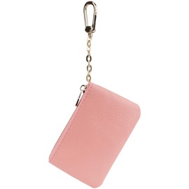 Veki Coin Purse With Key Chain, Full Grain Leather Mini Wallet, Small Coin Purse Keychain, Card Holder Keychain Small Keychain Wallet, Fashionable Classic Clutch Purse, for Women and Men (Pink)