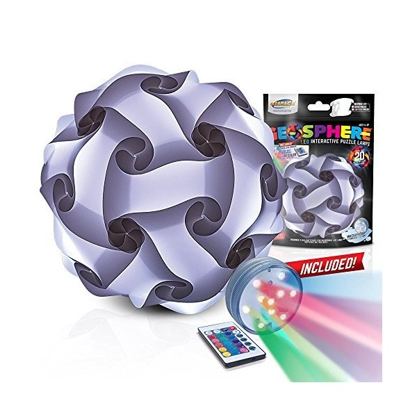 GEOSPHERE 30 pc White Puzzle Lamp Kit Complete with Wireless LED Light (12" White Puzzle Lamp)