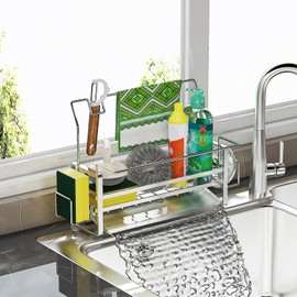 Kloahmo 304 Stainless Steel Rustproof Kitchen Sponge Holder - Suction Sponge Holder for Kitchen Sink,Sink Caddy & Kitchen Counter Organizer