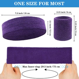 IMAGERIO 6 Pieces Sweatband Set Sports Headband Wristband Set, Moisture Wicking Athletic Sweatbands 4 Wrist Sweatband and 2 Headbands, Terry Cloth Sweat Absorbing Head Band for Workout -Purple