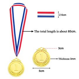 xlwen Gold Medal Metal, 12 Pieces Medals for Children, Gold Medals with Bow, Gold Award Medals for Football Game, Sports, Competitions, Scrabble, Parties
