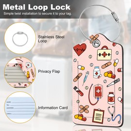 2Pack Luggage Tags for Suitcases, Cute Unique Pu Leather Cruise Luggage Tag with Privacy Cover ID Label Address Card and Metal Ring Suitable for Women Men Kids Travel Bag,Medical Instrument Pattern