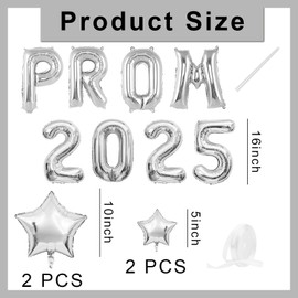 Prom Decorations 2025,Graduation Decorations,16 inch PROM 2025 Letter Balloons as Graduation Banner 4 Pcs Foil Gold Star Balloons Backdrop Banner Photo Booth Props for Grad Leavers Party Silver