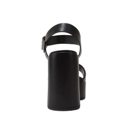 Soda LAUNCH ~ Women Open Toe Ankle Strap Platform Chunky High Heeled Sandal (Black PU, 7)