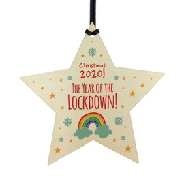 RED OCEAN 2020 Lockdown Wooden Christmas Bauble Decoration Family Xmas Tree Ornament
