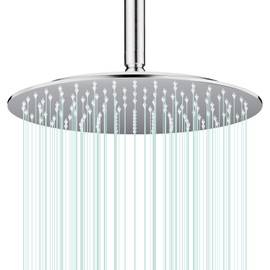 AULEEND 12 Inch Round Rain Shower head, High Flow Stainless Steel Rainfall Shower Head, High Pressure Design (Chrome, 12)