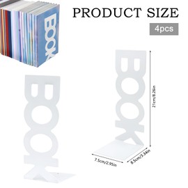 TNSLAND Bookend White Bookends Metal Pack of 4 Bookends White Book Holder for Shelf, Book Holder Shelf Bookends Book Holder, Book Holder for DVDs, Magazines