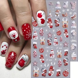 Christmas Nail Art Stickers Decals 2Pcs 5D Christmas Nail Decals Snowman Elk Nail Stickers Snowflake Xmas Tree Nail Design Supplies Gloves Socks Winter Nail Art Decals for Women Manicure Decoration