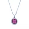 Ruby Rhodium Plated Ruby Cubic Zirconia Square Pendant Necklace Earrings