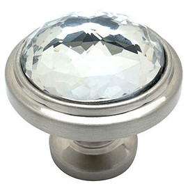 Cosmas 5317SN-C Satin Nickel Cabinet Hardware Round Knob with Clear Glass - 1-1/4" Diameter - 20 Pack