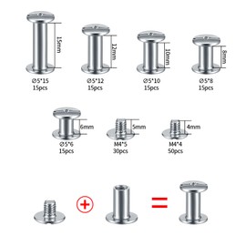 160 Pcs Chicago Screws, Chicago Binding Screws Posts, Book Binding Rivets, Cross Head Chicago Button Screws for Leather Belt DIY Book Scrapbook Albums Bookbinding, 4/5/6/8/10/12/15mm