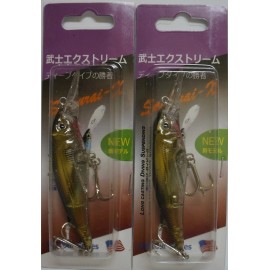 Samurai Set of Two 4.25" LONG Fishing Lures Crankbait Minnow Baits (Sunrise Gold X)