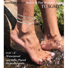 TOSGMY Gold Silver Ankle Bracelets for Women, 14K Gold Anklets for Women Waterproof Cuban Figaro Link Gold Anklet Set Layered Glitter Ankle Bracelet Silver Anklets Jewelry Gift