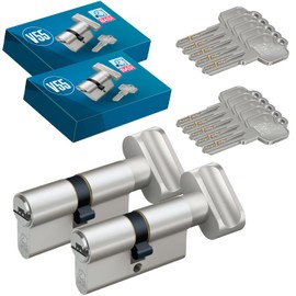 BASI Set of 2 V55 profile knob cylinders K35/30 mm, keyed alike, cylinder lock with 5 reversible keys, drill dimple key, picking protection and drilling protection, door cylinder lock cylinder
