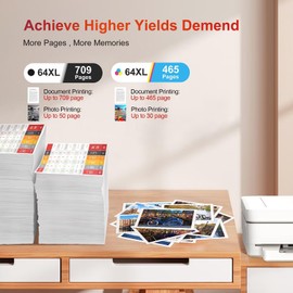 64XL Black and Color Ink Cartridge for HP Ink 64 64XL Ink Cartridge Combo Pack for Envy Photo 7855 7858 7800 7155 7120 Inspire 7255e 7900e 7950e 7955e 7958e Tango Series Printer (1 Black, 1 Color)