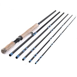 13ft 8-9wt or 14ft 9-10wt 6 Pieces Sections Carbon Spey Fly Fishing Rod Pole Double Hand Medium Fast Freshwater and Saltwater Fly Fishing (13ft 8-9wt)