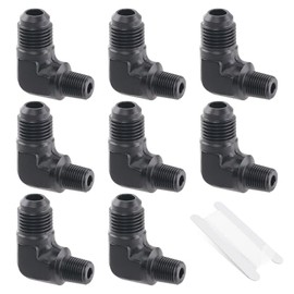 Taiidaues 6AN Male Flare to 1/8" NPT Pipe Fitting Adapter 8 Pcs 90 Degree Elbow Fuel Hose Line Fittings Aluminum Black with 1 Pc Sealing Tape for Fuel Line, Cooling, Power Steering Systems (9 PCS)