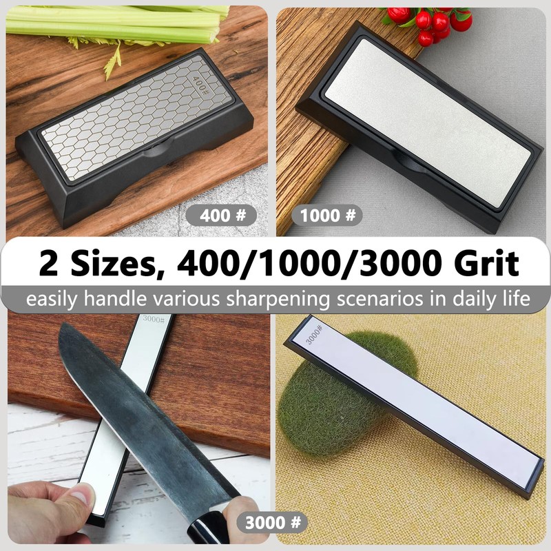 Diamond Sharpening Stone Set: Double Sided 400/1000 & 3000 Grit