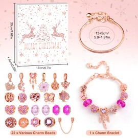 Jewelry Advent Calendar 2024 Adult Women, 24 Day Rose Gold Charm Bracelet Advent Calendar Xmas Surprise Gifts for Mom Wife