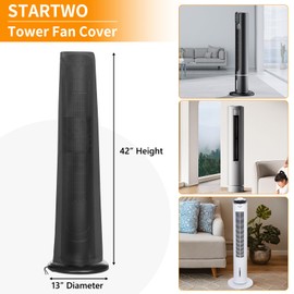 STARTWO Tower Fan Cover, Waterproof Dustproof Fan Protective Cover with Pocket Oscillating Tower Fan Covers with Remote Outdoor or Indoor Stand up Fan for Home Bedroom Office Fan Cover 13x13x42inch