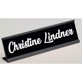 Unbranded OFFICEDESK PLATE NAMEPLATE BLACK METAL HOLDER PLASTIC ENGRAVED INSERT  2" x 8"