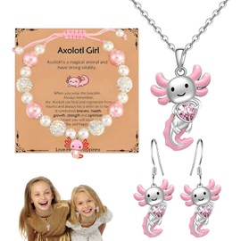 iuiiaii 3 Pcs Axolotl Gifts Girls Necklace for Girls Jewellery Set, Bracelets Axolotl Necklace And Earring With, Birthday Christmas Graduation Gift