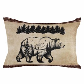 Brown Black Bear Throw Pillow Cover 12 x 20 Inch Decorative Pillow Cover Farmhouse Cabin Forest Vintage Lumbar Pillowcase Seasonal Rectangle Cushion Case for Couch Sofa Bed Living Room