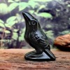 Natural Black Obsidian Crow Hand Carved Raven Skull Guardian Statue