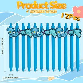 VAIOZXE 12 Pieces Blue Axolotl Pens Writing Fun Kawaii Ballpoint Pens Ballpoint Retractable Black Ink Pen for Kids Birthday Party Gifts Students School Stationary Office Supplies