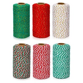 6 Rolls 1968 Feet Christmas Twine Baker Twine Wrapping Rope for Christmas DIY Crafts Gift Decorations, 6 Colors