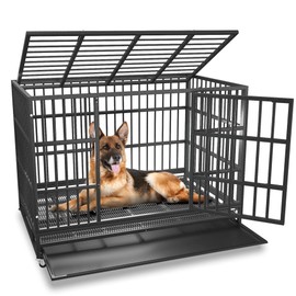 BOLDBONE 48/42/38 inch Heavy Duty Indestructible and Escape-Proof Dog Crate Cage Kennel for Large Dogs, High Anxiety Dog Crate with Removable Wire Trays and Wheels, Extra Large XL XXL