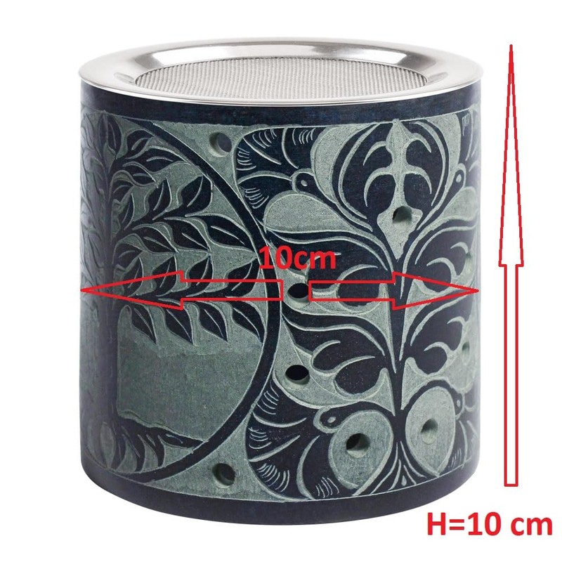 Bitto Incense Burner Lantern Ketan Softstone Blue/Grey with Stainless Steel