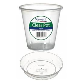 Home Fittings® Clear Stewart Orchid Pot 13cm with Saucer Plastic Flower Plant For Optimal Growth See Through Tub