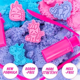 Carolart Unicorn Stretchy Cloud Sand,Blue & Pink Play Sand,Treasure Chest with Sensory Sand,Stretchable,Moldable,Expandable Cloud Slime,Tactile Fun Sensory Kit, Sensory Toys for Kids Ages 3+