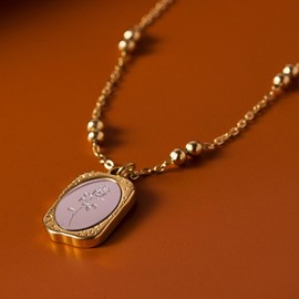 RAMESONL Fashion Elegant Hollow Out Pendant Moon Cat,Bird,Steel Printed Rose,Luck Clover Shell,Butterfly,Rabbit Pendant Animal Necklace Cute Inspiring Gifts for Women Men Teens (Steel Flower)