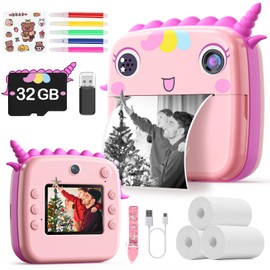 Skirfy Instant Camera for Kids,Selfie Video Camera for Kids Age 3-12,Unicorns Kids Camera Instant Print Toys for Girls,48MP Digital Camera 32G TF Card&3 Roll Print Paper,Toddler Toys Girls Toys Age 6+