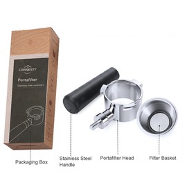 Cornesty 51mm Bottomless Naked Portafilter Filter Basket Included 3 Ears Stainless Steel Replacement Parts Basket Portafilter Handle with Cleaning Brush Spoon Compatible with EC80 EC685 EC885 Machines