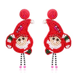 BriLove Christmas Xmas Santa Claus Earrings Simulated Pearl Beaded Dangle Earrings for Women Christmas Party Holiday Gift Red