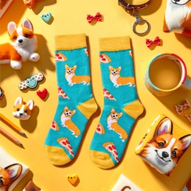 HAPPYPOP Novelty Silly Big Boys Girls Socks Kids Corgi Socks, Funny Gifts for Teen Boys Girls Corgi Gifts 4 to 7 Years