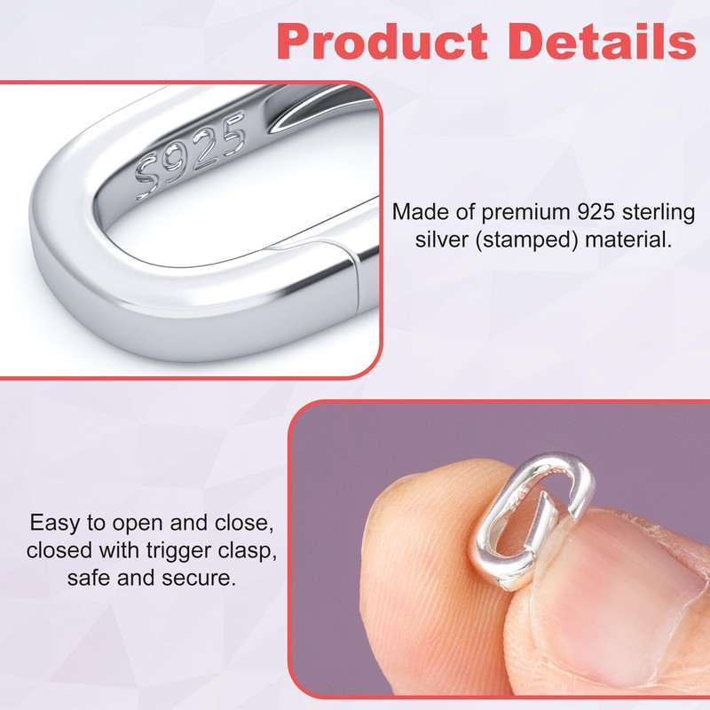 Pndeyo 925 Sterling Silver Oval Jewelry Clasps, 0.46x0.29in, Silver