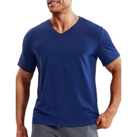 MIER Dry Fit Workout T-Shirts for Men Athletic Running Soft Tee Short Sleeve V Neck Gym Tops, Moisture Wicking, Heather Navy, XXL