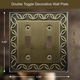 OKAWYC Double Toggle Light Switch Cover NovaBloom Metal Wall Plate, 2-Pack Antique Brass 2 Gang, Light Switch Cover Decorative Wallplate, Durable