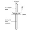 SKIR'CO Pack of 100 Large Flange Aluminium Blind Rivets 4.8
